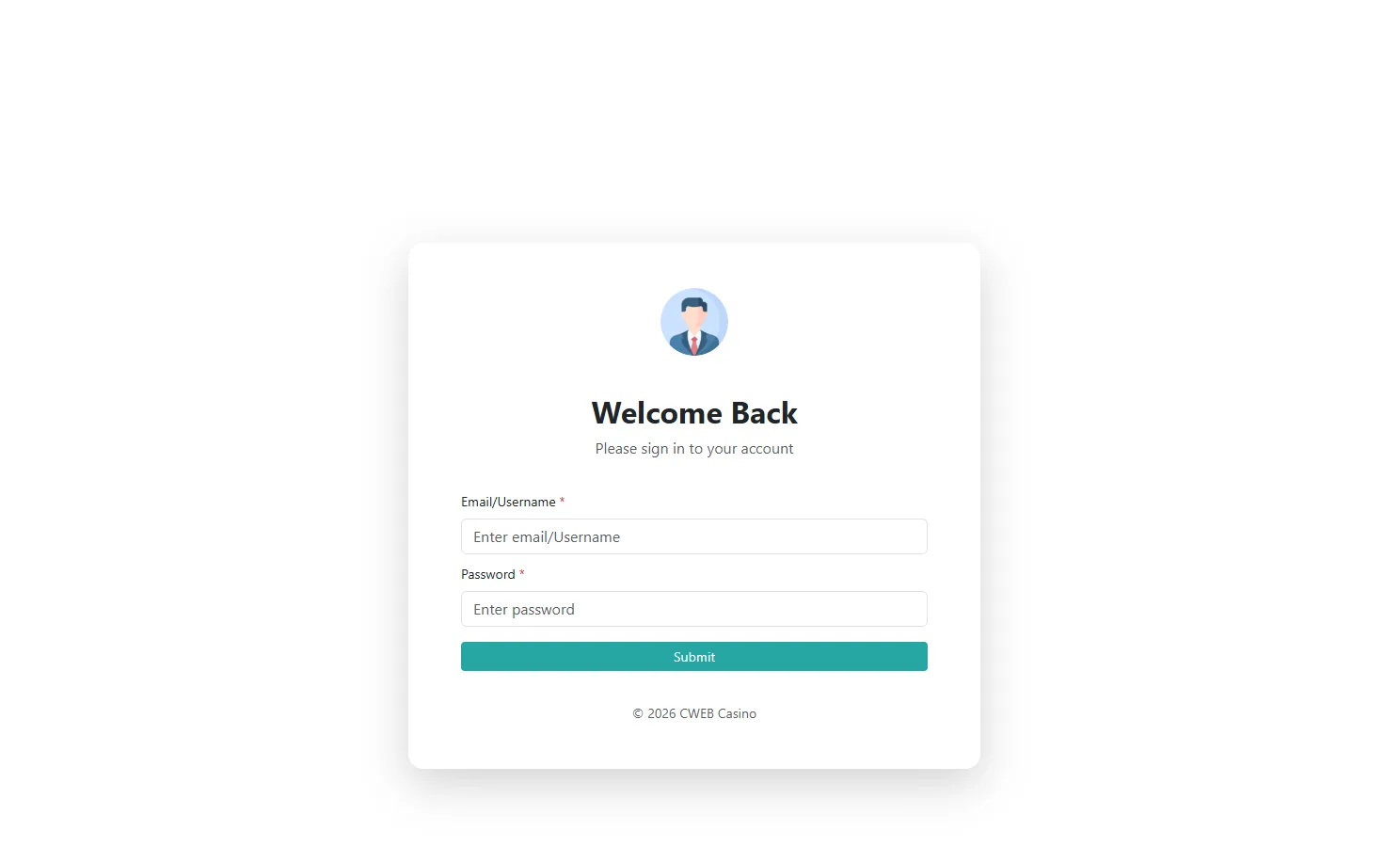 Admin CWEB Casino Platform